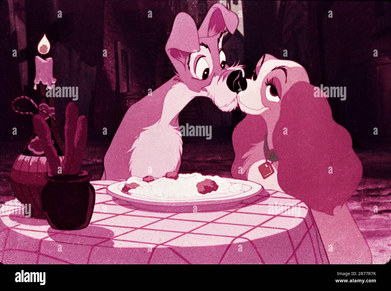 Spaghetti Meal in WALT DISNEY'S LADY AND THE TRAMP 1955 directors CLYDE GERONIMI WILFRED JACKSON and HAMILTON LUSKE from the story by Ward Greene Walt Disney productions / Buena Vista Film Distribution Company Stock Photo