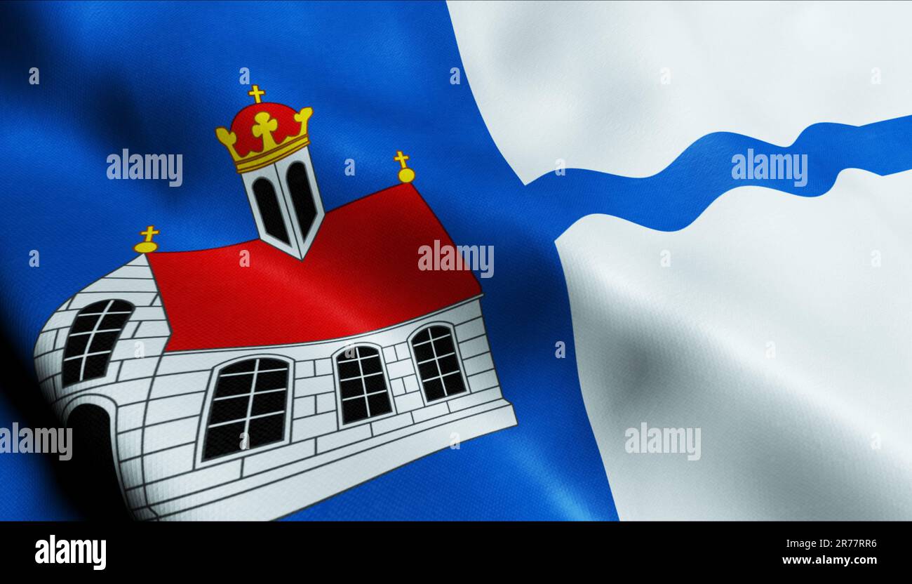3D Illustration of a waving Czech city flag of Chlumec nad Cidlinou Stock Photo