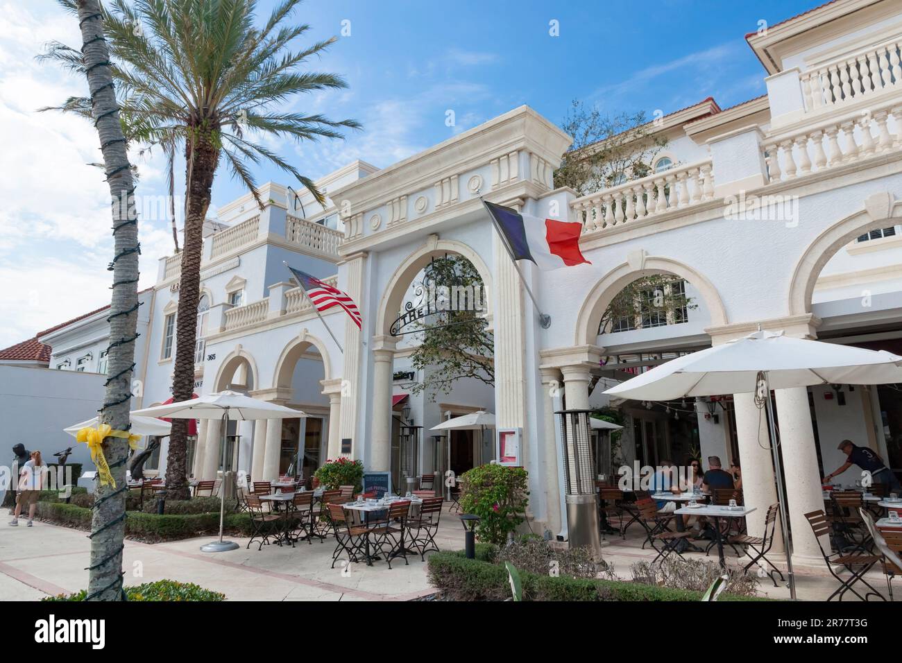 The French Brasserie Rustique Parisian restaurant on 5th Avenue South in Naples, Florida, United States. Stock Photo