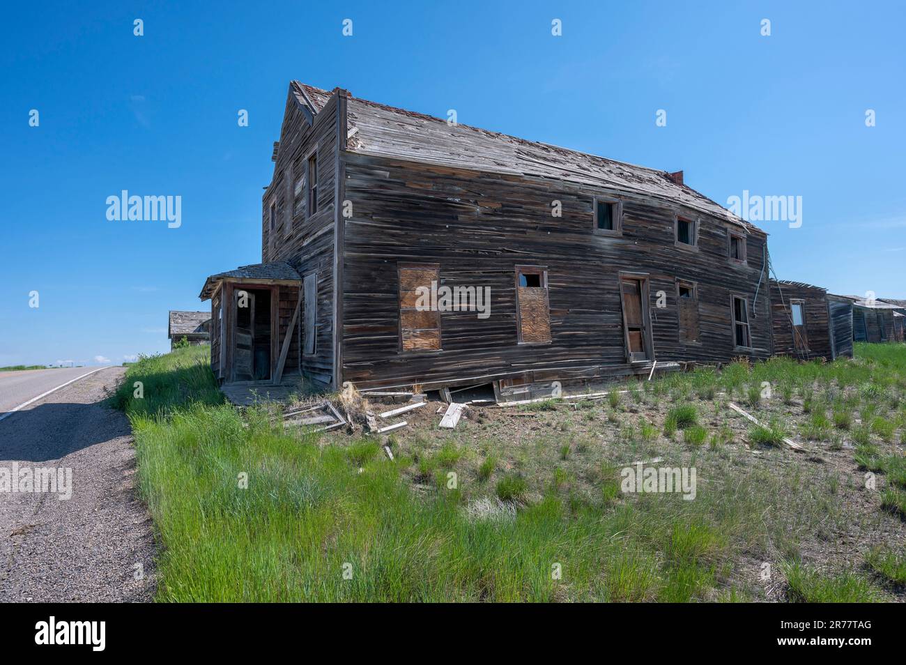Exterior view of an old abandoned hotel in the ghost town of Galata, Montana, USA Stock Photo