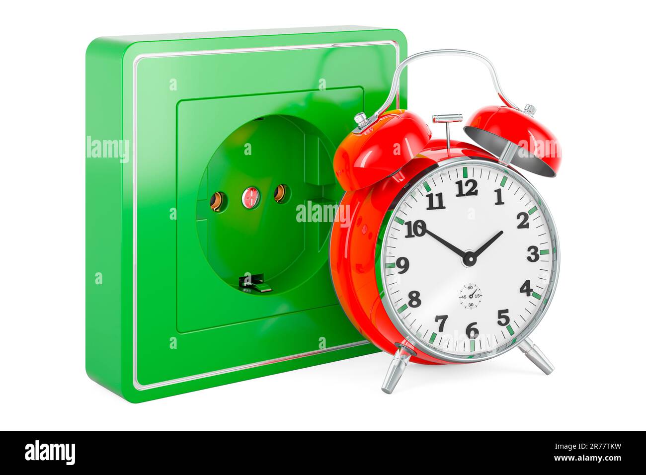 Electrical outlet, socket with alarm clock, 3D rendering isolated on