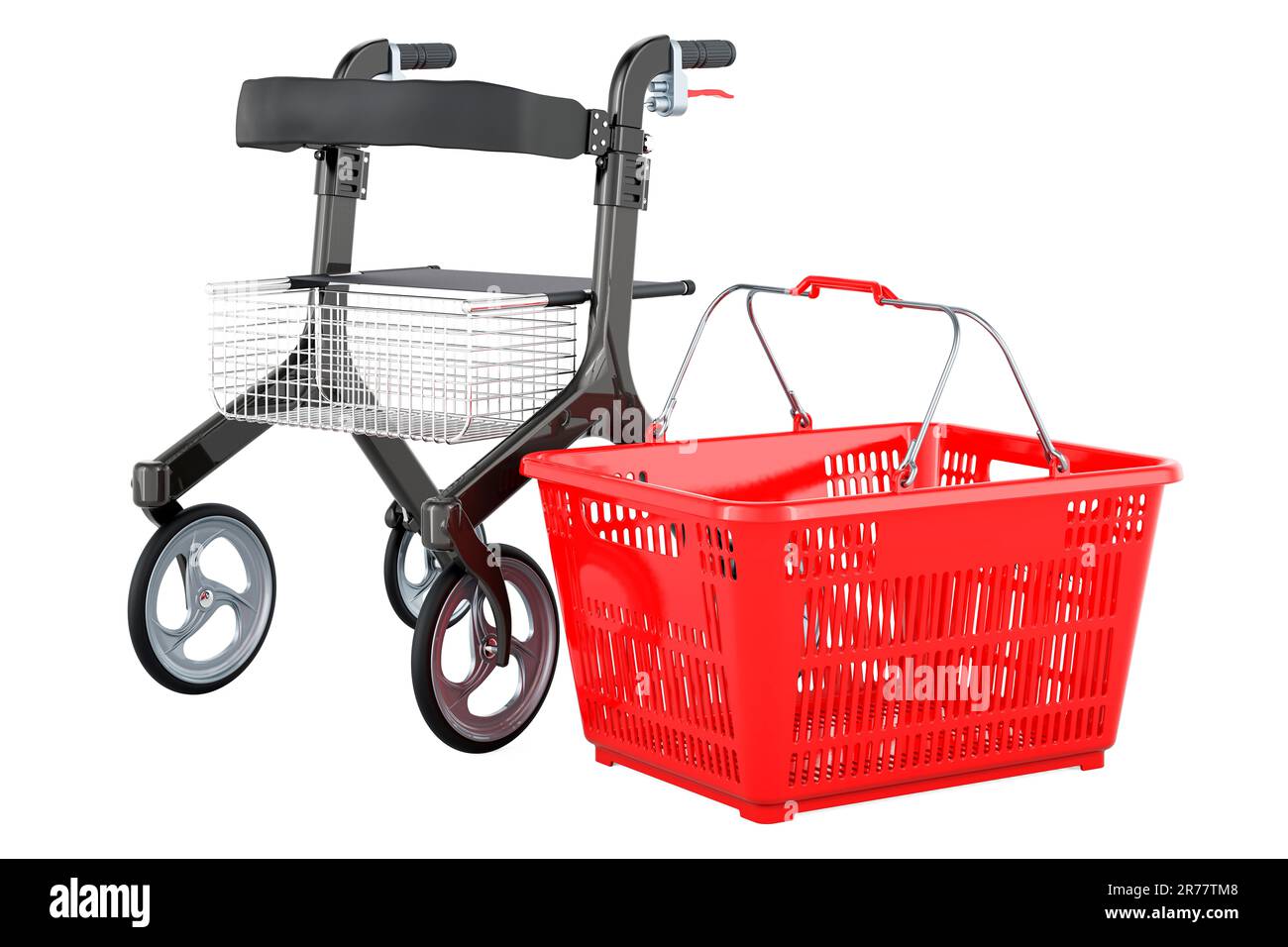 Rollator for elderly with shopping basket, 3D rendering isolated on white background Stock Photo