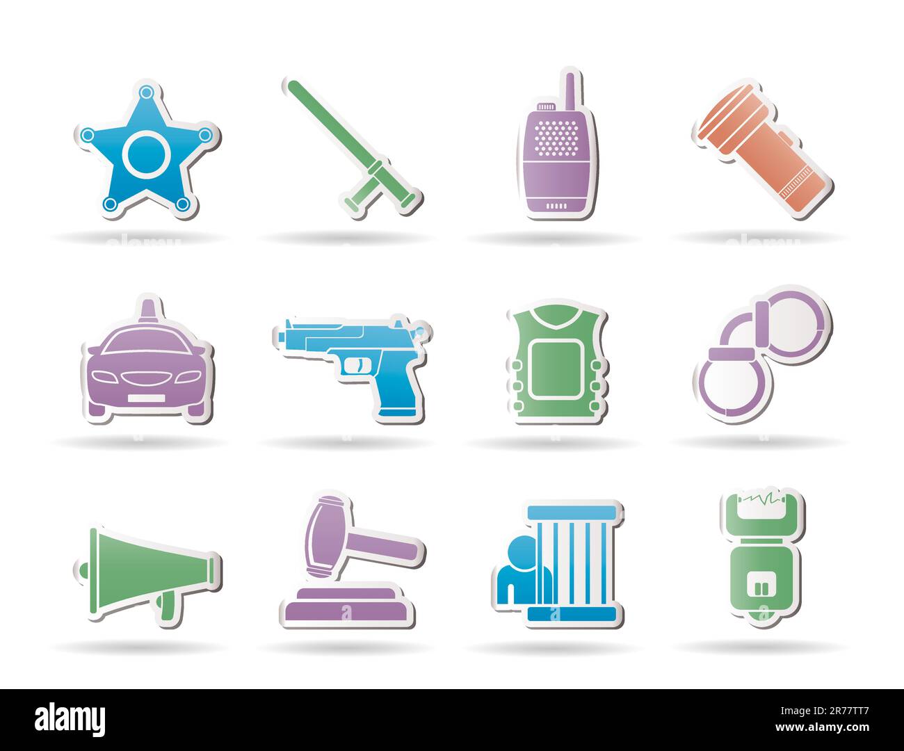 law, order, police and crime icons - vector icon set Stock Vector