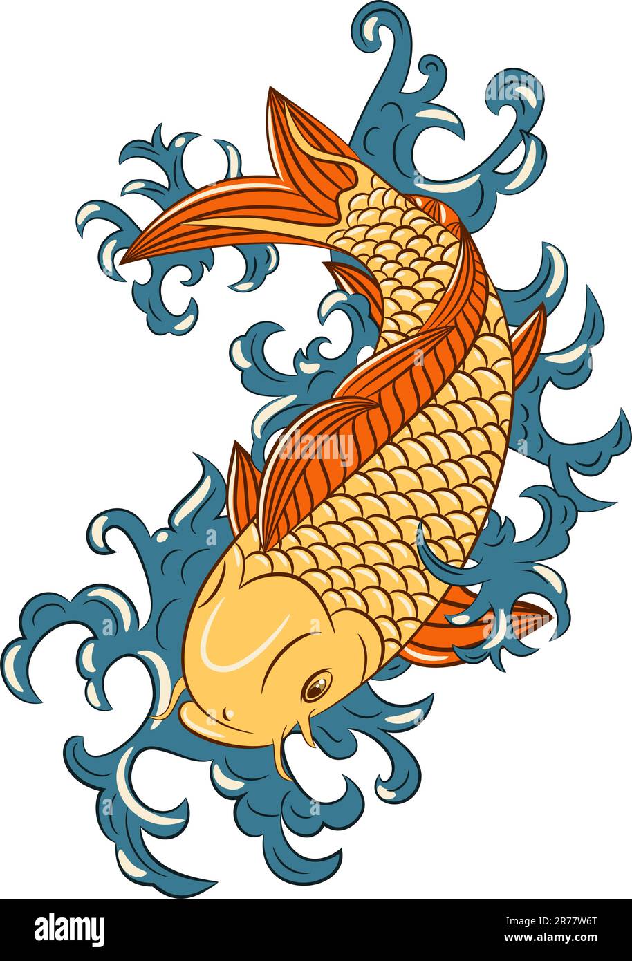 vector japanese style koi  (carp fish), hand drawn Stock Vector