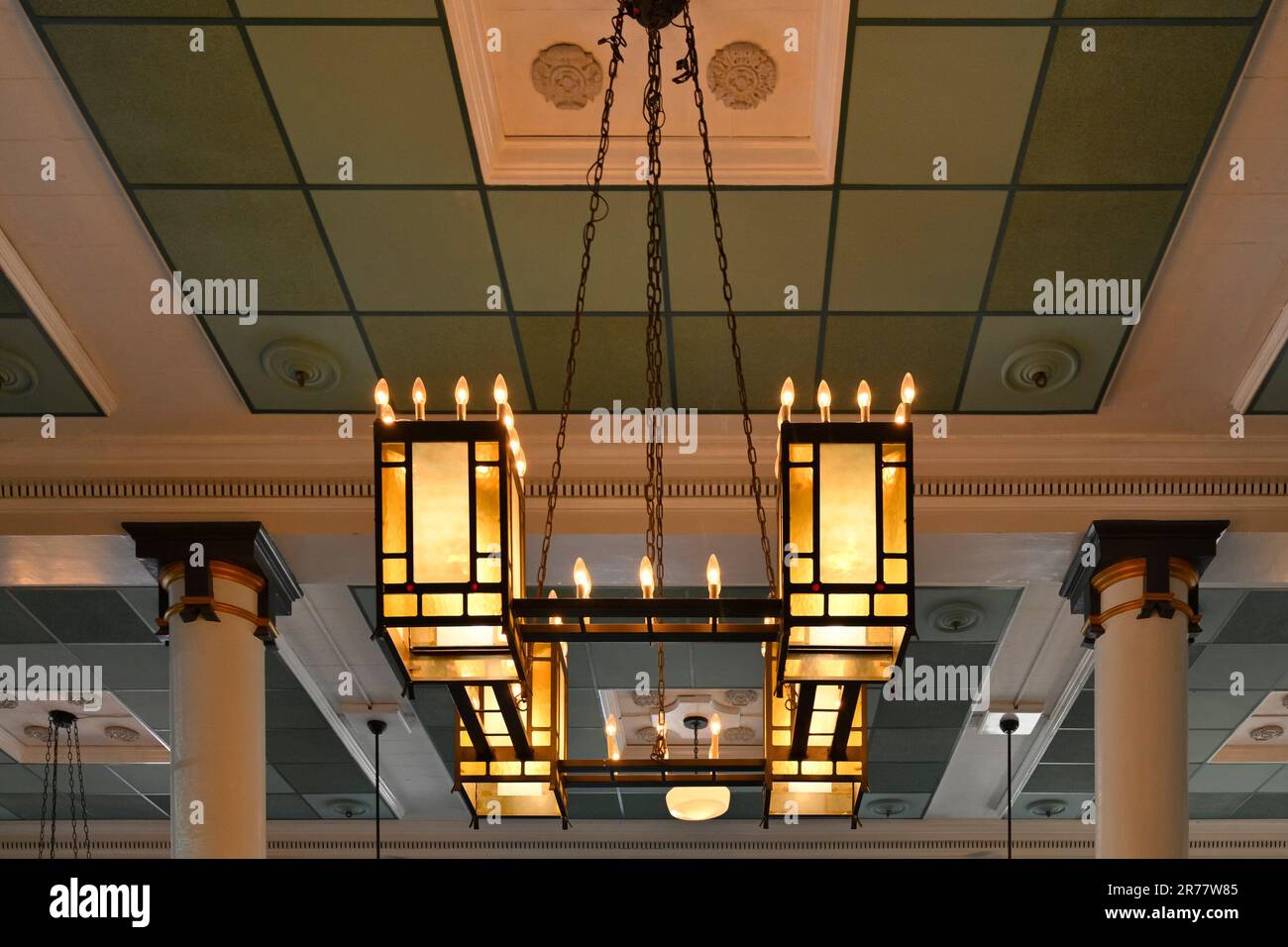 Interior ceiling lamps, Heritage Hall, Main Street, Vancouver, British