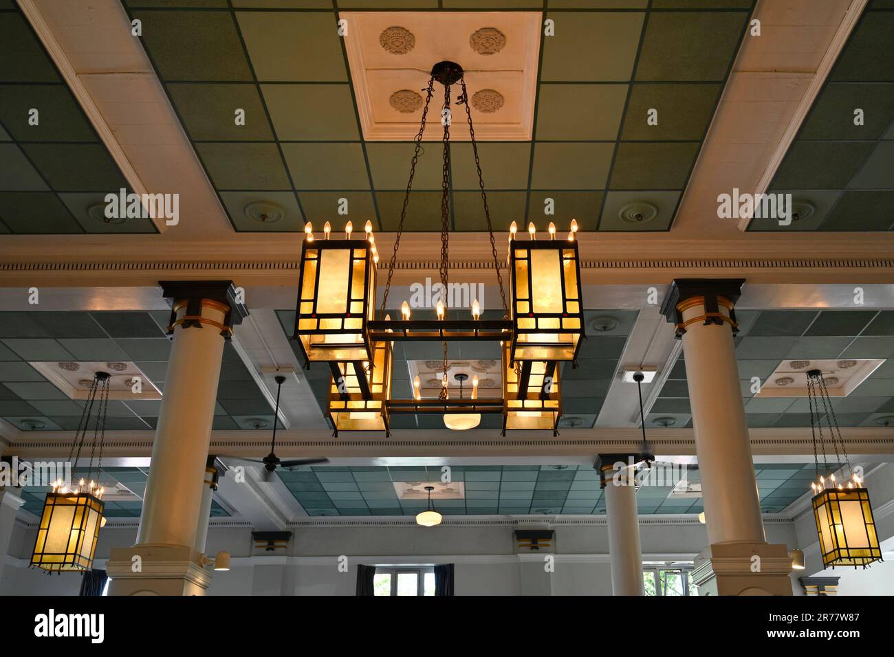 Interior ceiling lamps, Heritage Hall, Main Street, Vancouver, British
