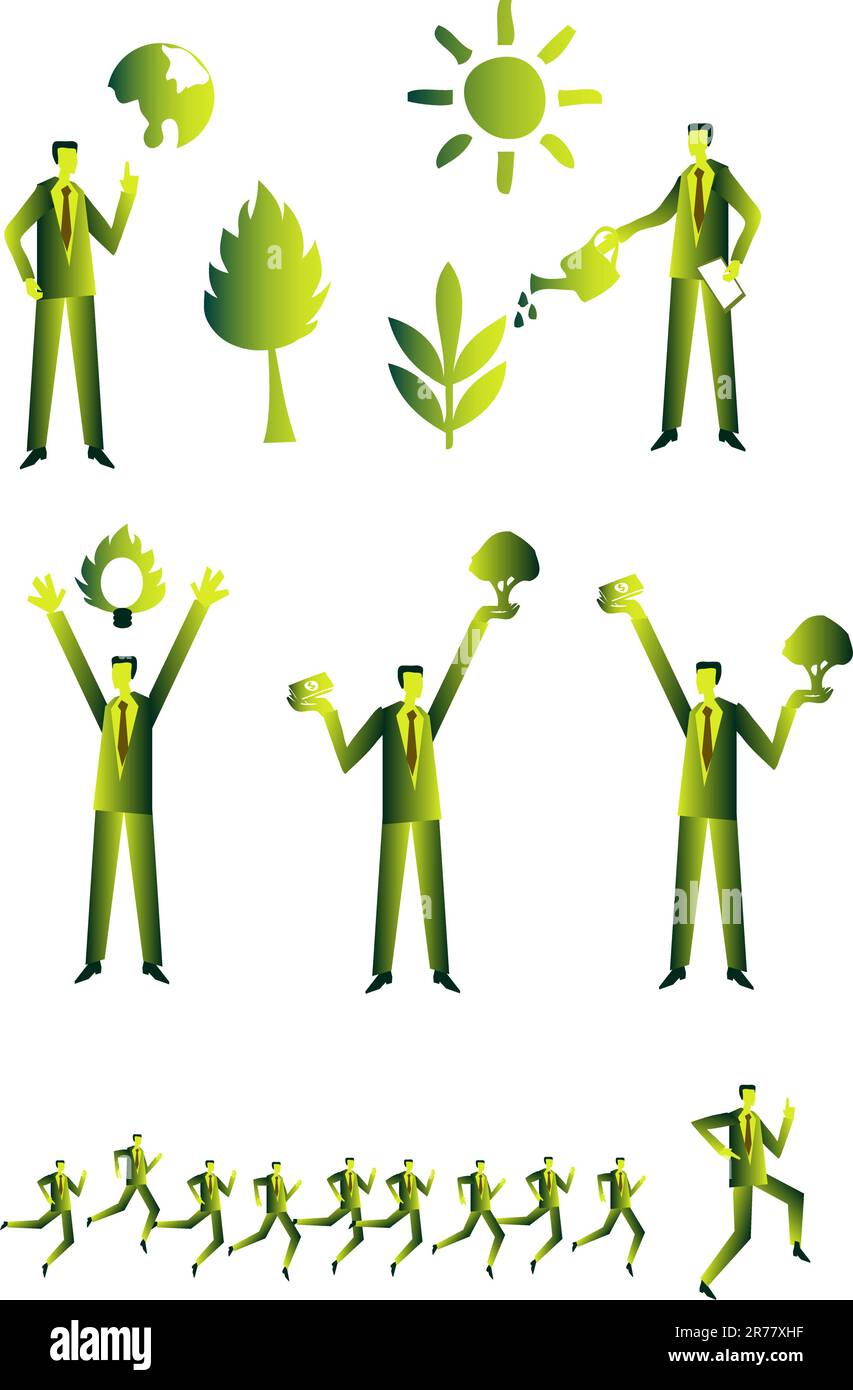 Eco people group, business green icons set 2 Stock Vector