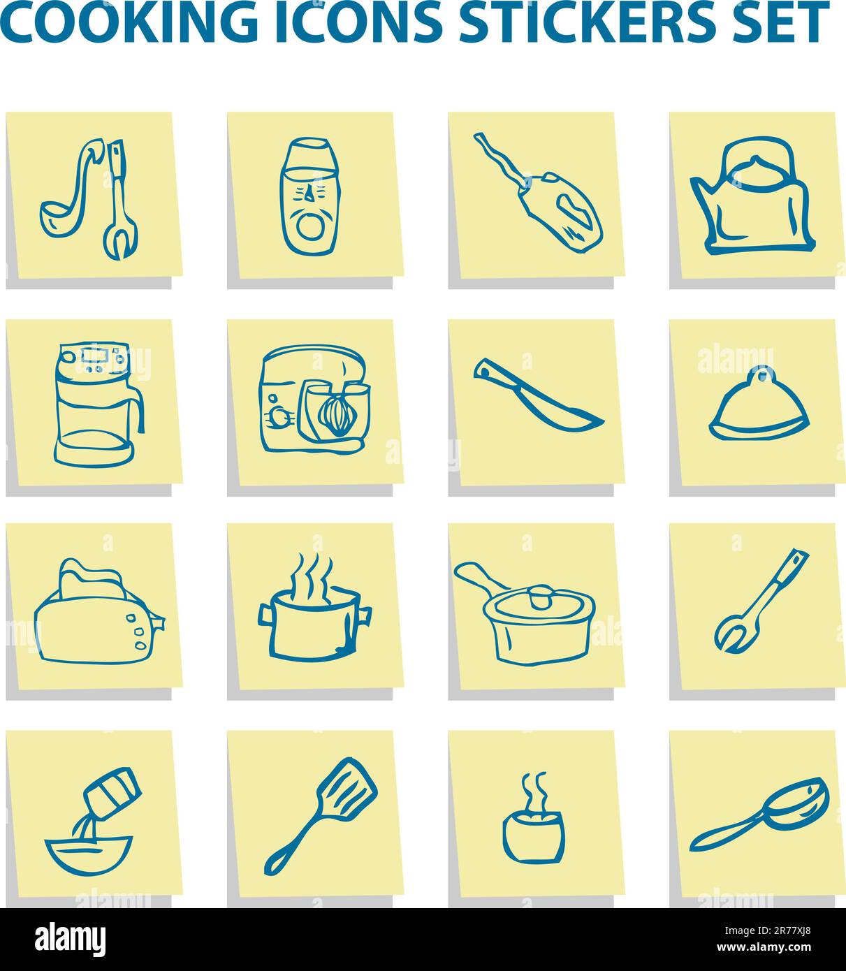 Cooking icons stickers set, kitchen elements 3 Stock Vector