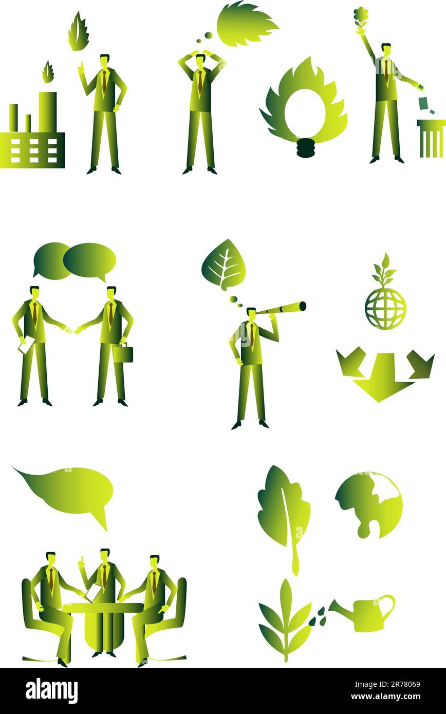 Eco people group, business green icons set 1 Stock Vector