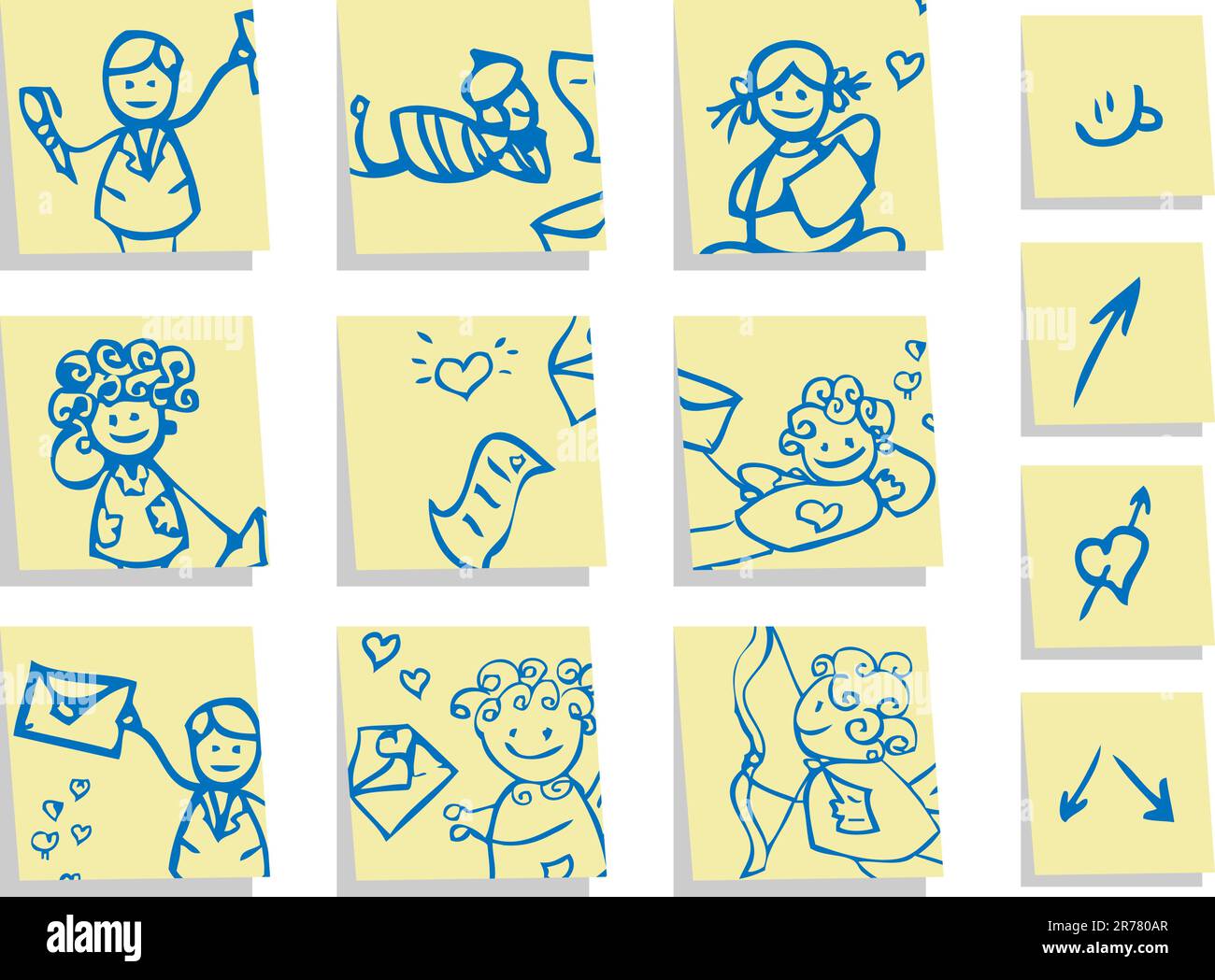 Group people in love icons set, stickers background 1 Stock Vector