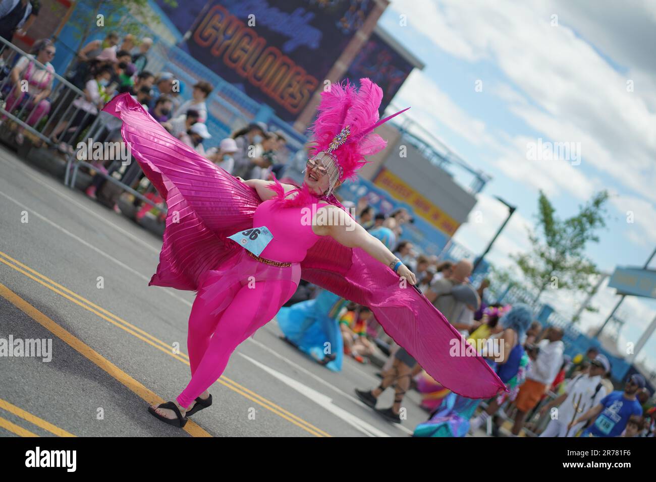 NEW YORK - JUNE 18, 2022: Participants marching during the 40th Annual Mermaid Parade at Coney Island, the largest parade in the nation and a celebrat Stock Photo