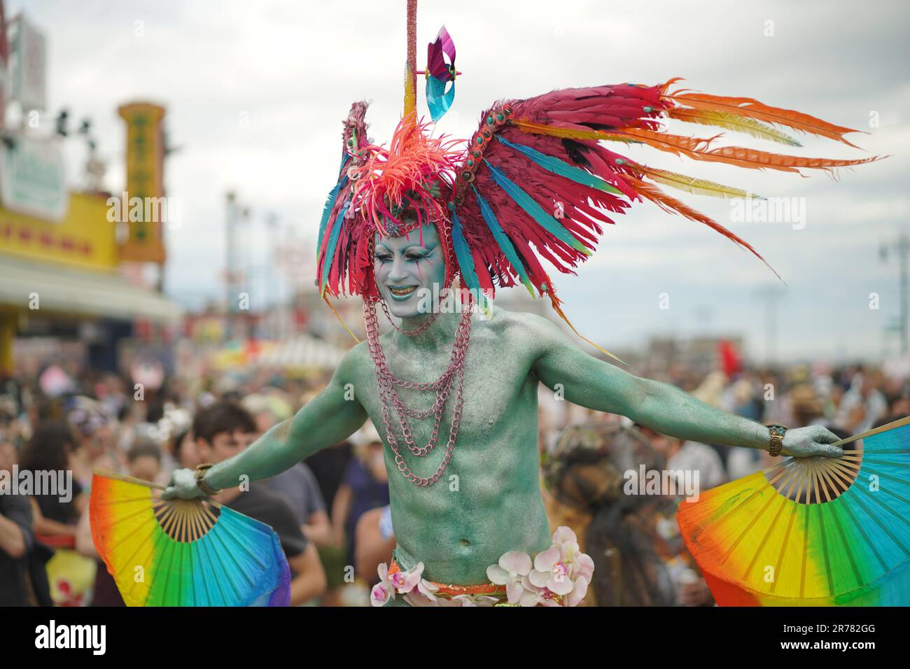 NEW YORK - JUNE 18, 2022: Participant posing during the 40th Annual Mermaid Parade at Coney Island, the largest parade in the nation and a celebration Stock Photo