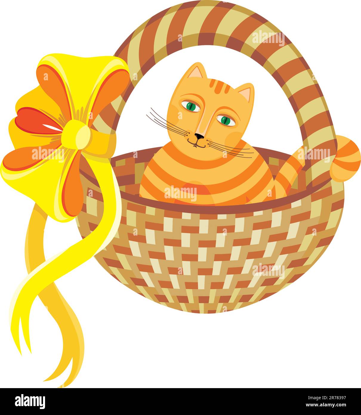 Nice cat in a basket on a white background Stock Vector