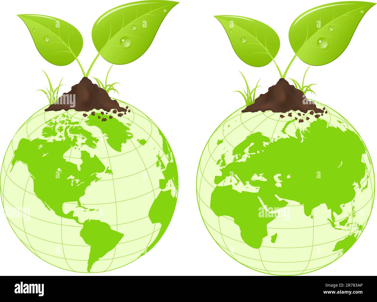Symbolic image with green earth globe and leaves. Vector illustration ...