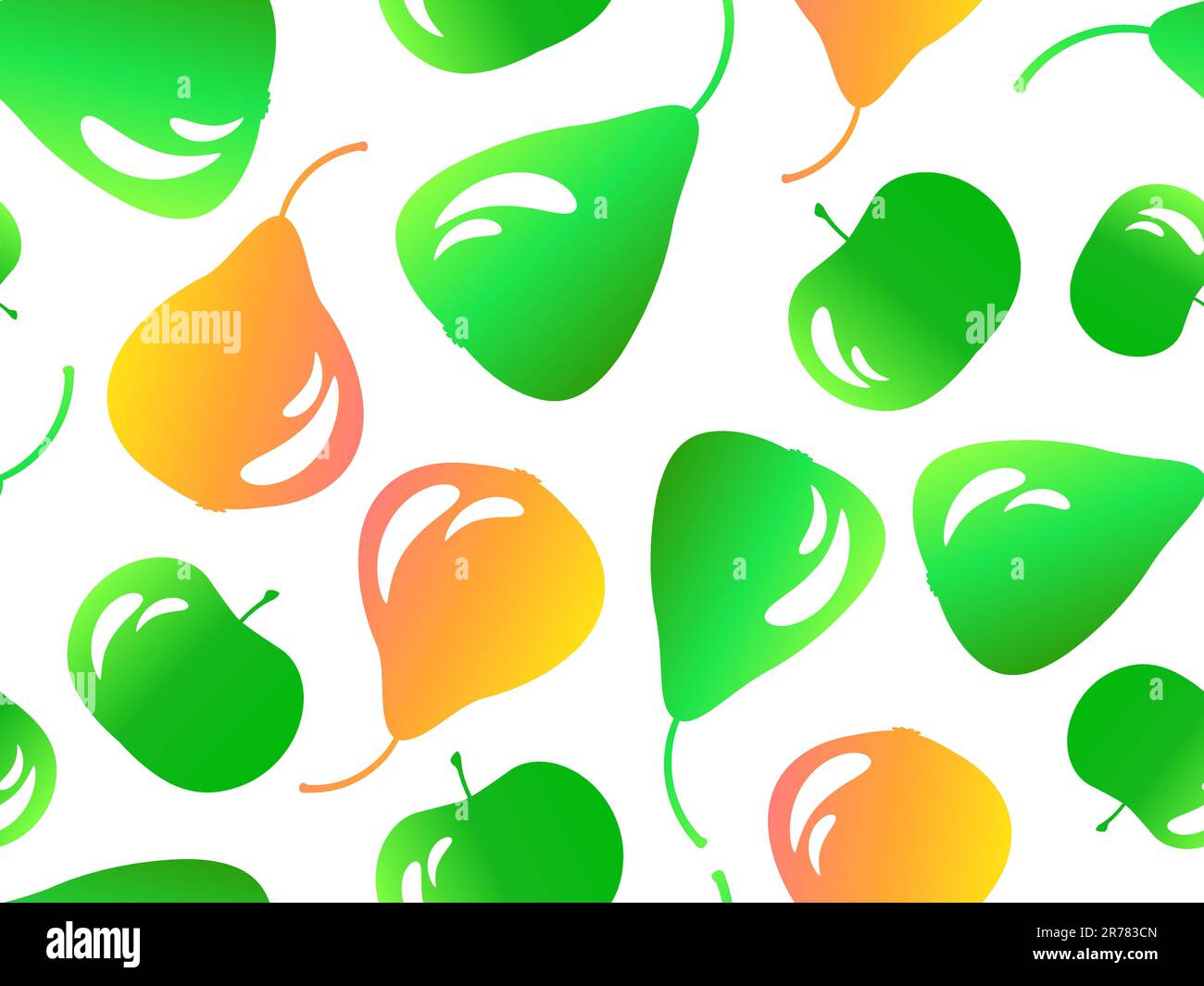 Seamless pattern with pears and apples in 3d style. Summer fruit mix with apples and pears with a glare of light on them. Design for print, fabric and Stock Vector