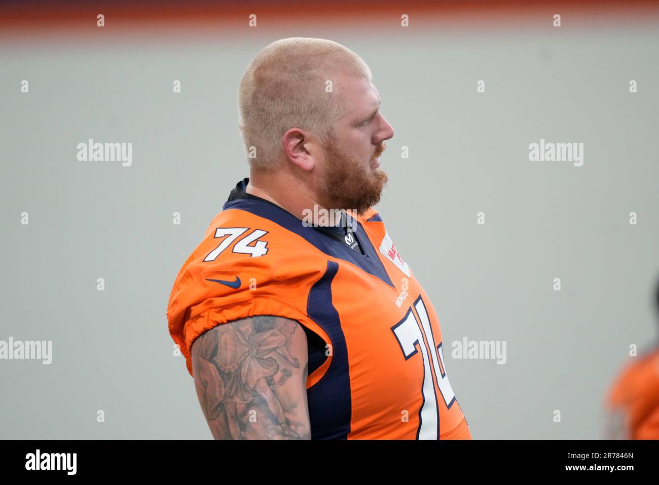 Denver Broncos guard Ben Powers () takes part in drills during a mandatory  NFL football minicamp at the Broncos' headquarters Tuesday, June 13, 2023,  in Centennial, Colo. (AP Photo/David Zalubowski Stock Photo - Alamy