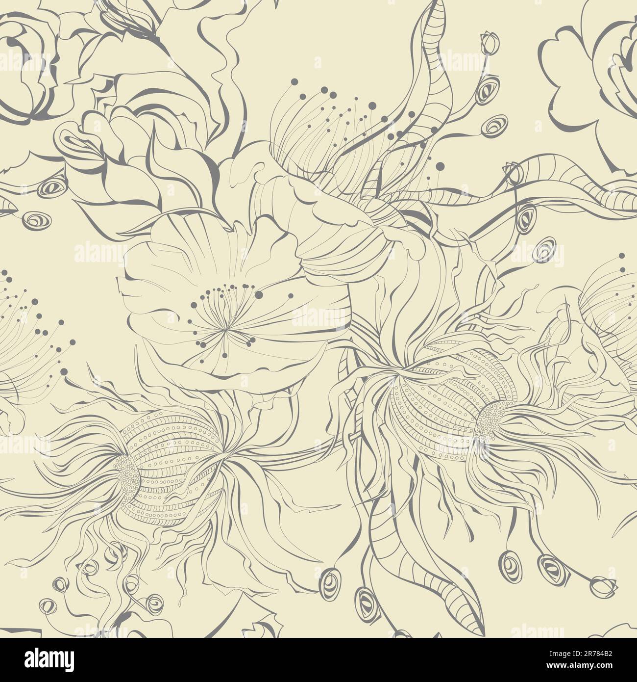 seamless wallpaper with original flowers Stock Vector