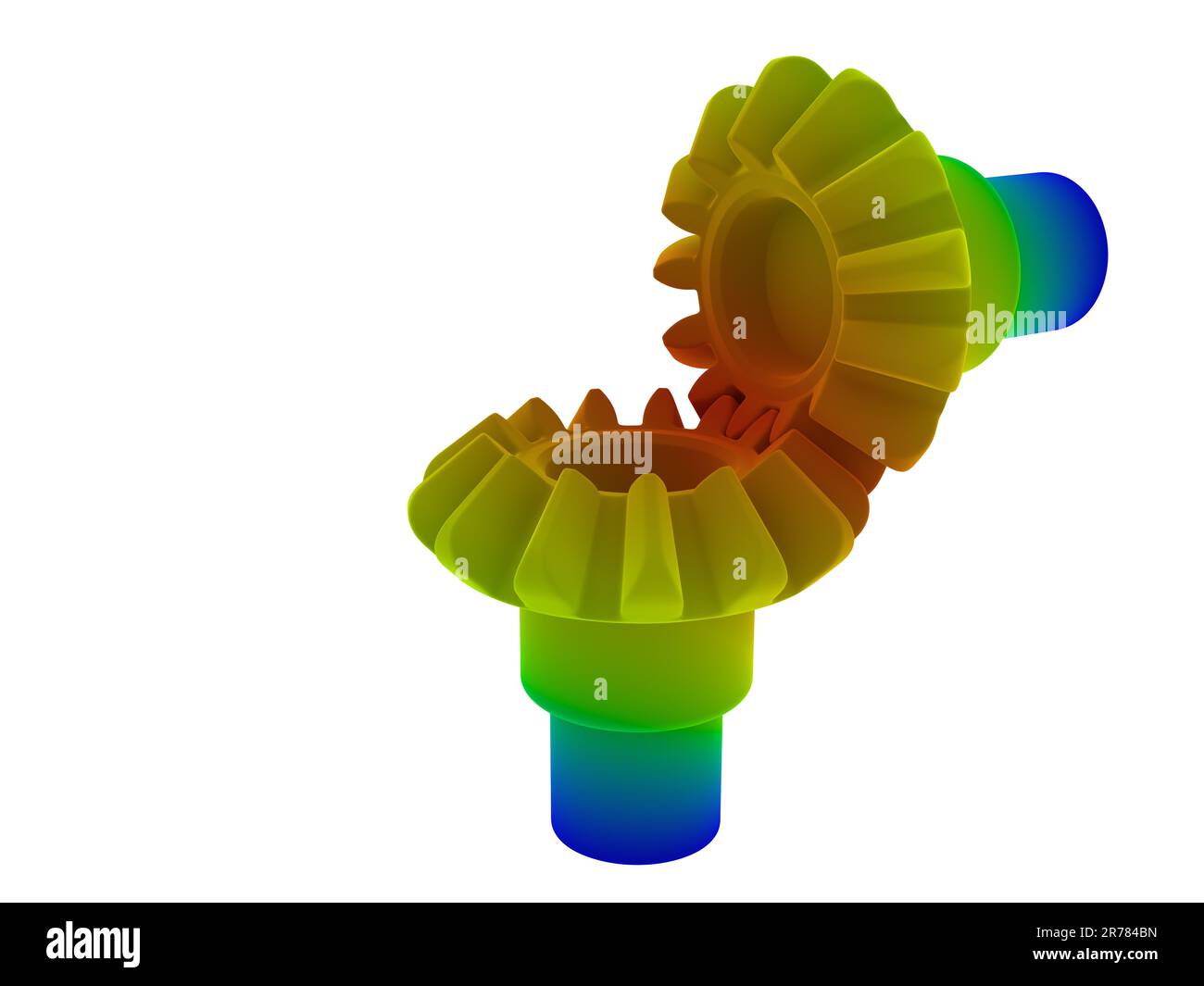 mechanical stress analysis illustration of two connected gears. 3d render illustration isolated