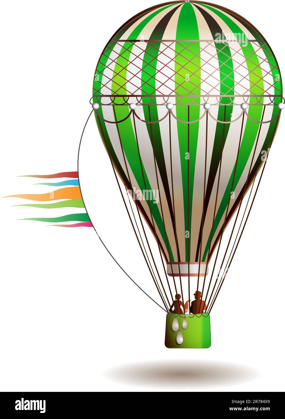 Colorful hot air balloon with silhouettes isolated on white background ...