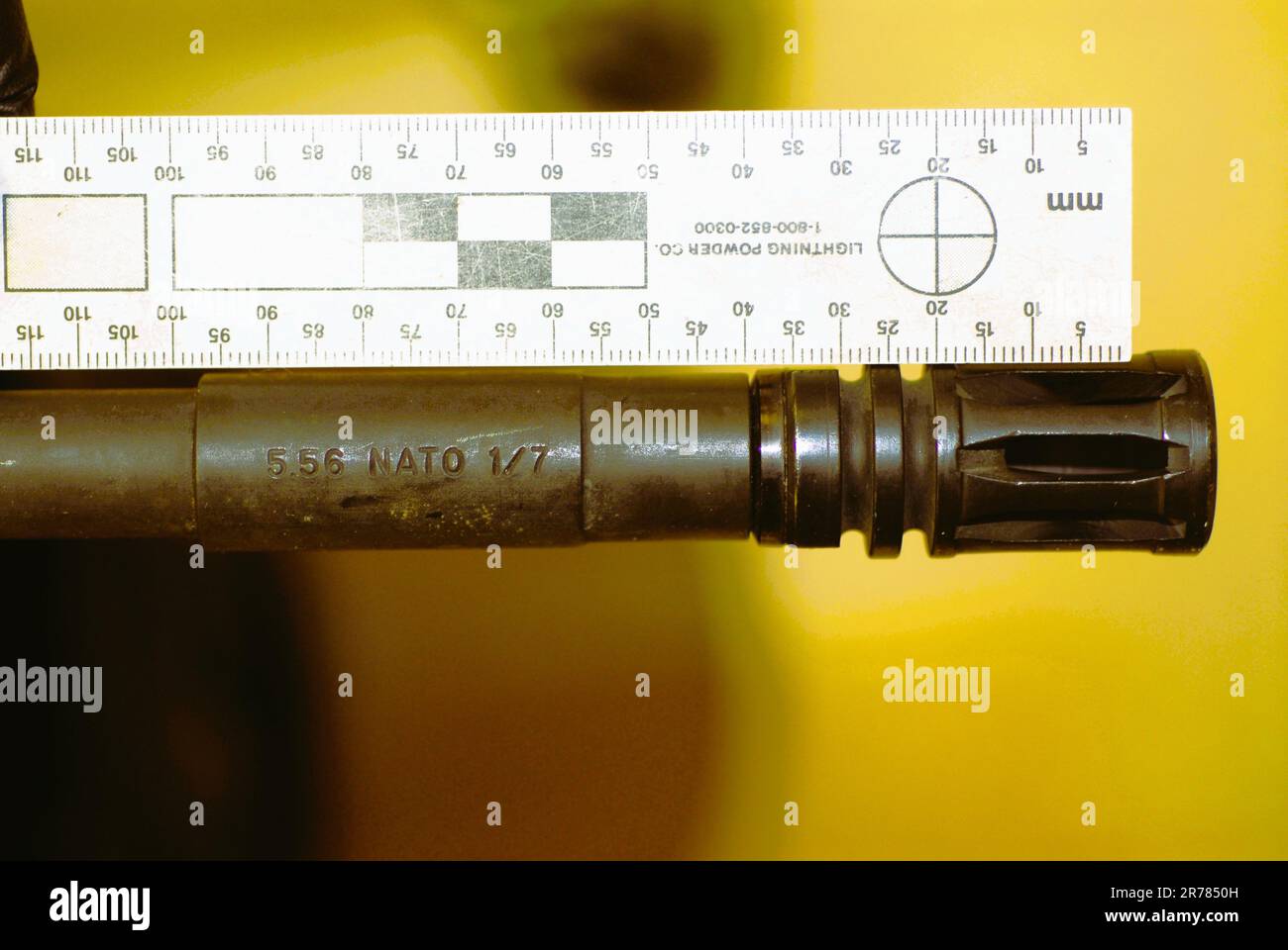 Barrel markings on an AR15 rifle with 1 in 7 twist rate Stock Photo Alamy