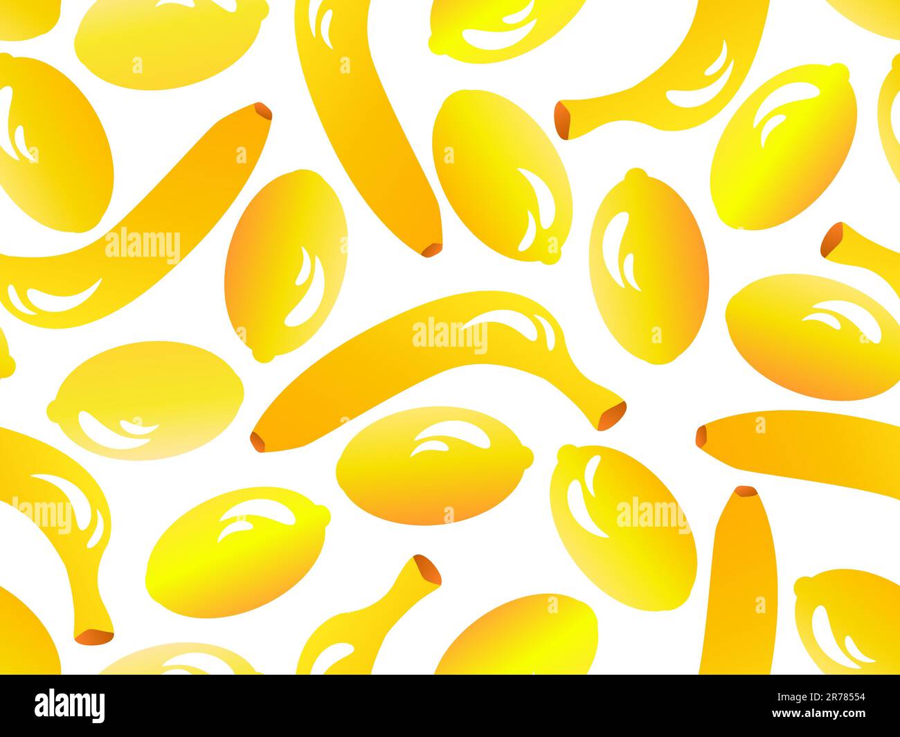 Seamless pattern with bananas and lemons in 3d style. Summer fruit mix ...
