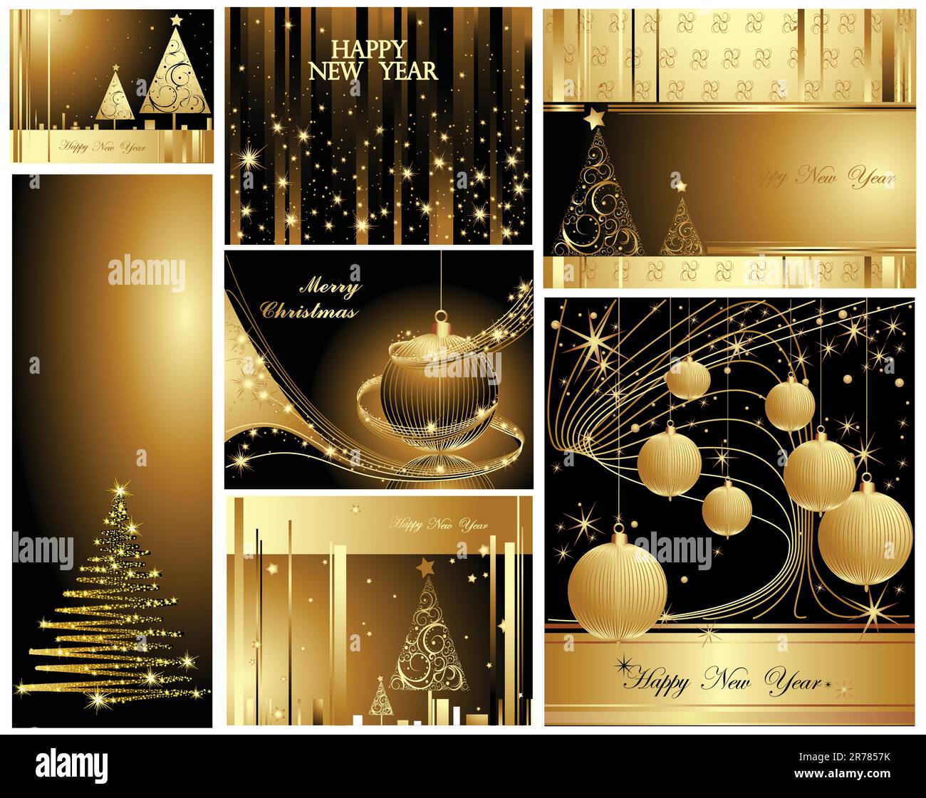 Merry Christmas and Happy New Year gold collection Stock Vector Image ...