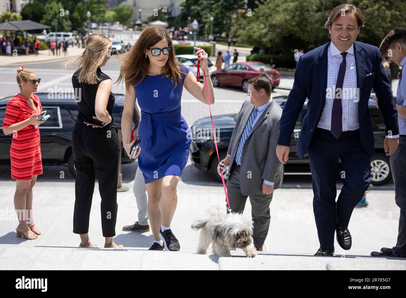 Rep. Nancy Mace (RS.C.) and her dog arrive for a vote at the U.S