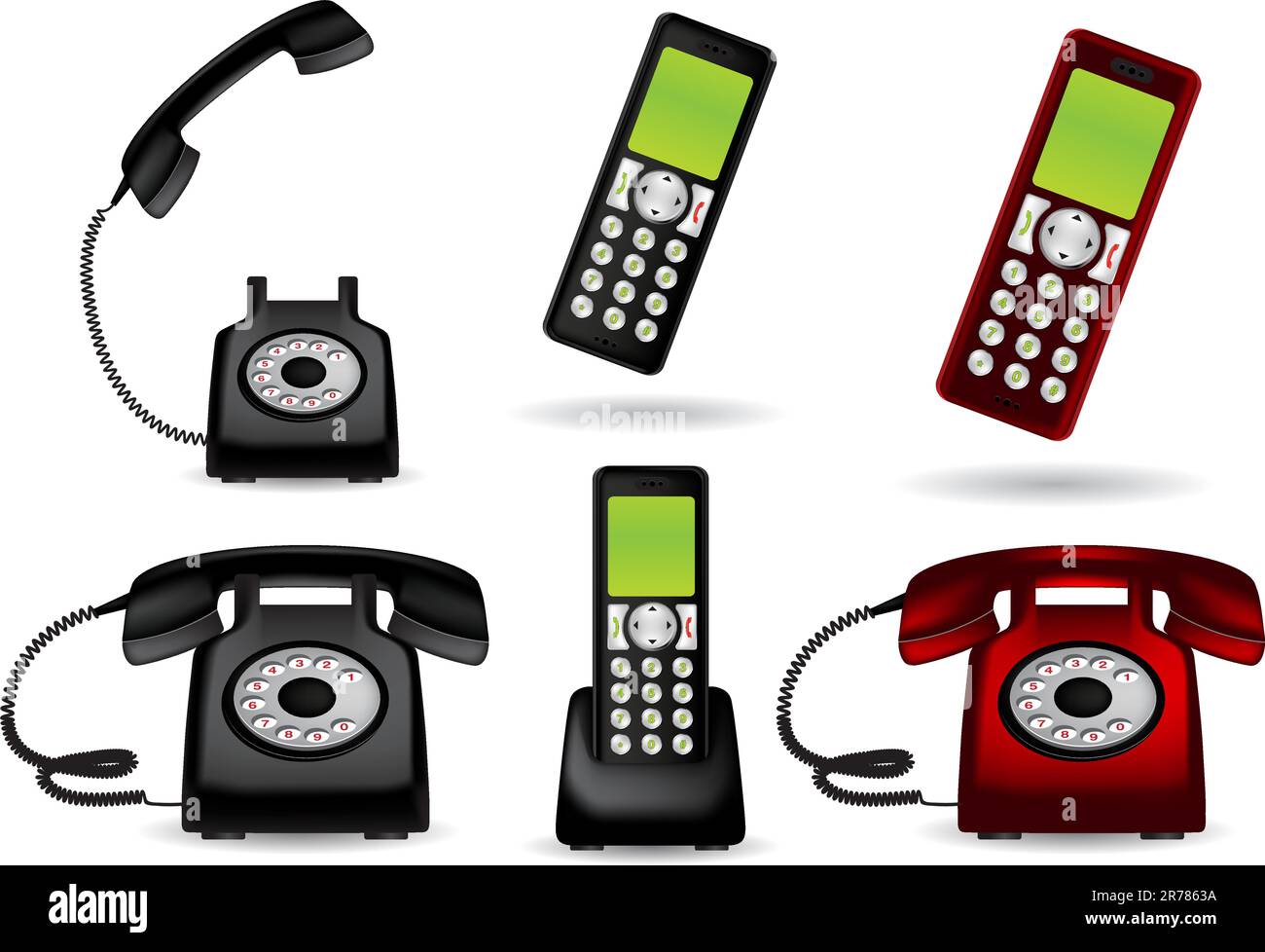 Retro telephone and cordless vector illustration Stock Vector Image