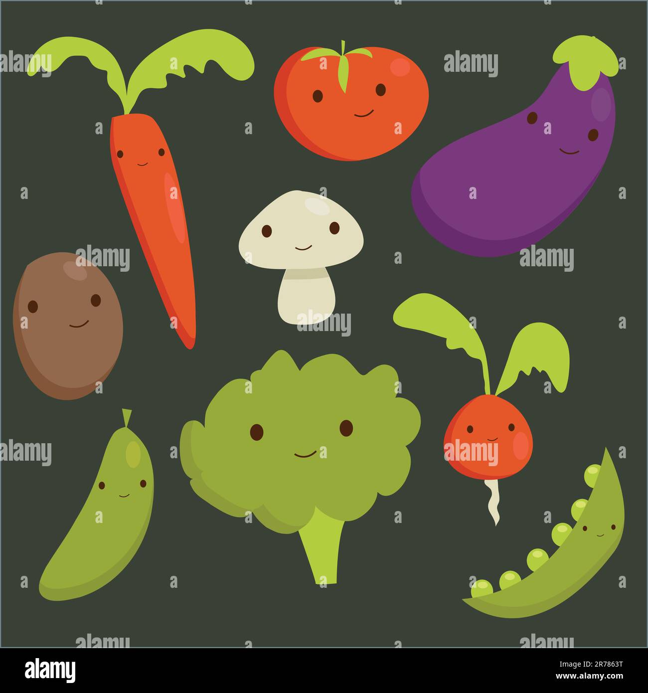 Cute vegetable characters, vector illustration Stock Vector