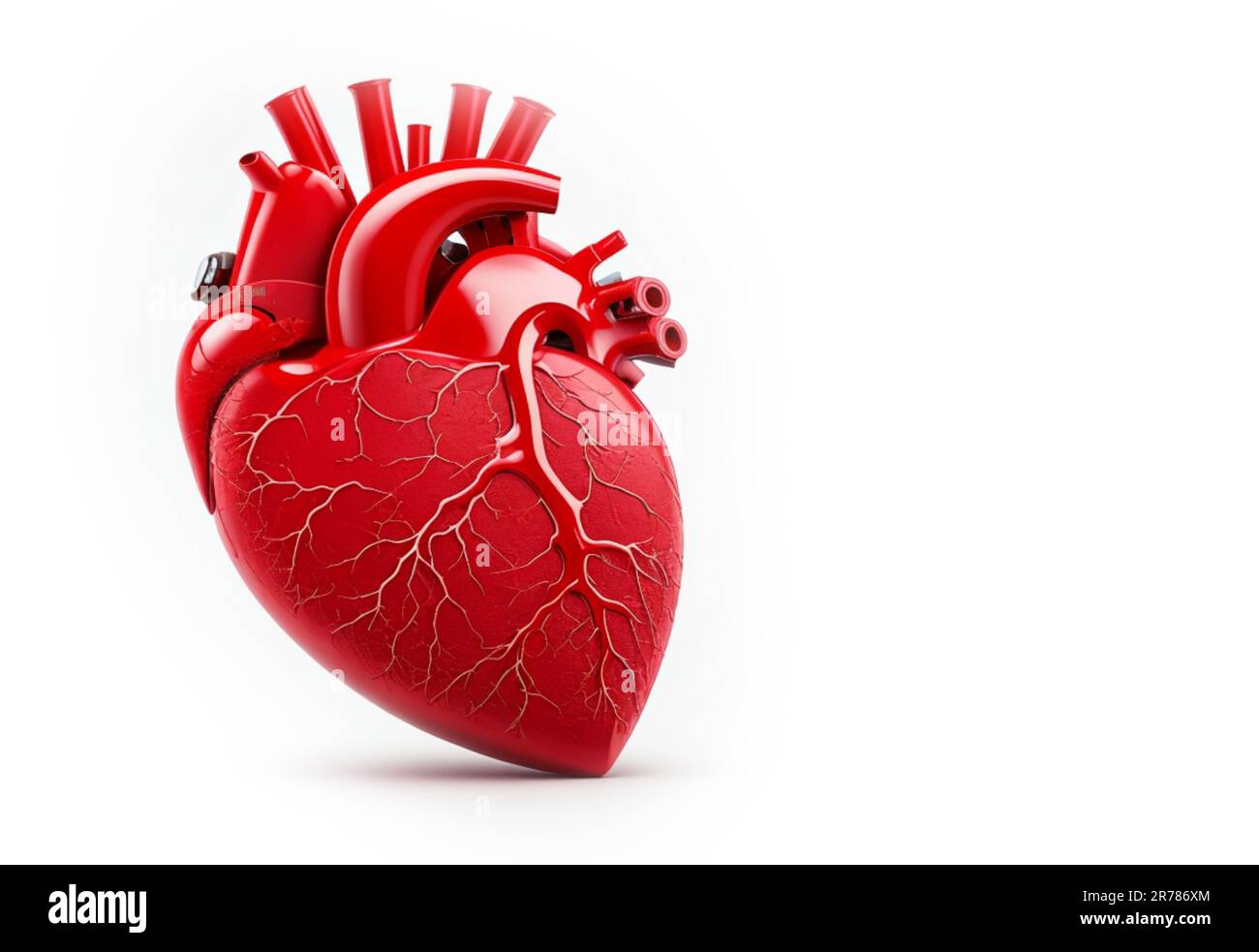realistic 3d red human heart closeup isolated on white background copy space for text Stock