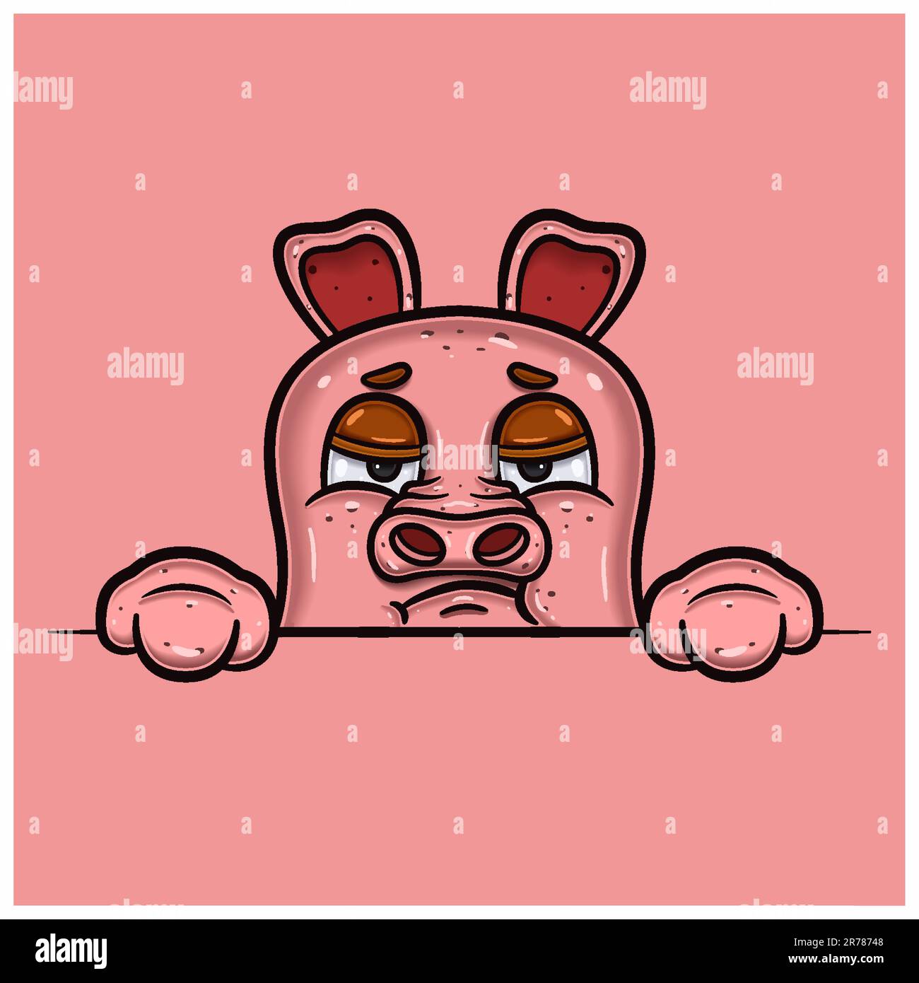 Bored Face Expression With Pig Cartoon. Vector and Illustration Stock Vector