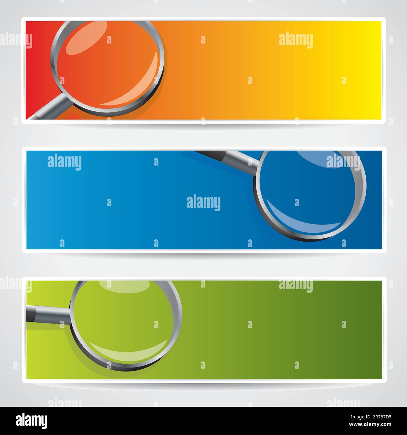 Modern banner set with magnifiers and place for your text - vector Stock Vector