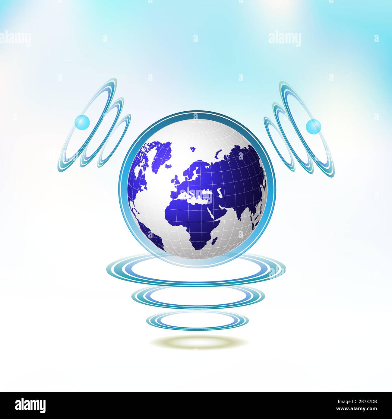 Blue Earth suspended with waves on blue background Stock Vector