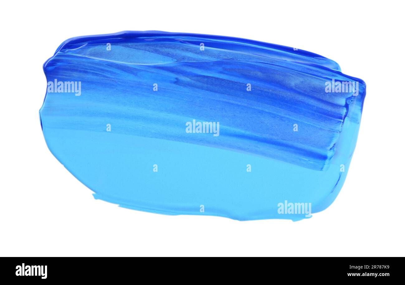 Light blue and purple paint samples on white background, top view Stock