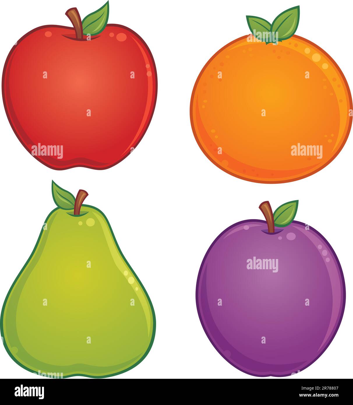 Vector cartoon illustration of various fruit. Apple, orange, pear and