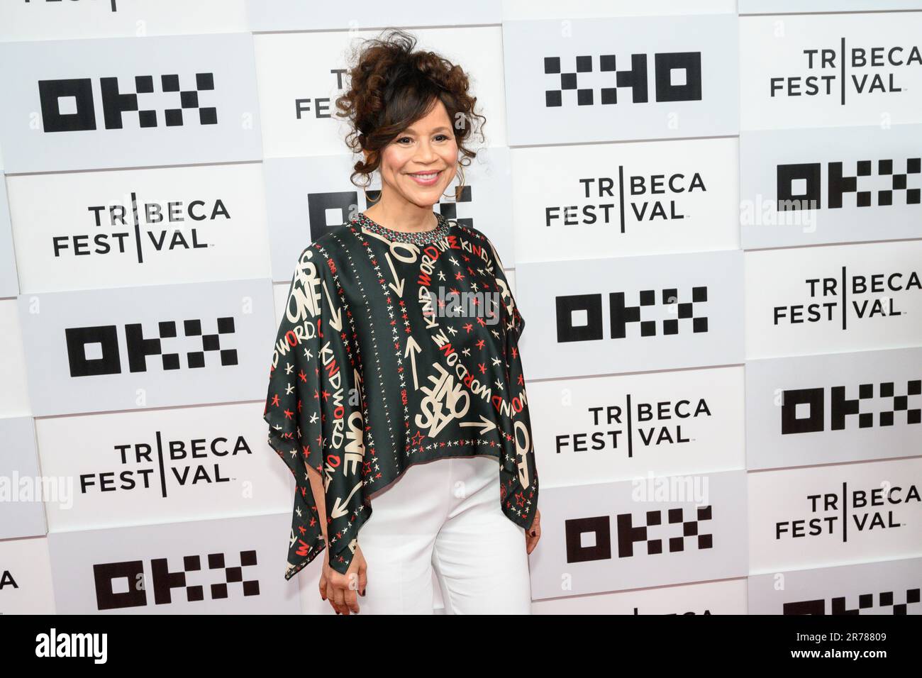 New York, USA. 13th June, 2023. American actress, choreographer, dancer, and activist Rosie Perez arrives at the BMCC Theater to moderate the Storytellers: Lin-Manuel Miranda event at the 2023 Tribeca Film Festival. Credit: Enrique Shore/Alamy Live News Stock Photo