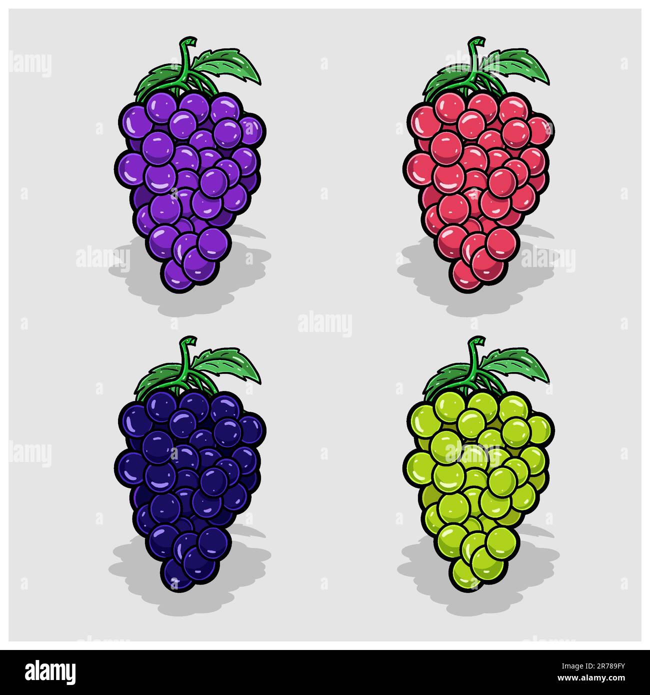 Grape Cartoon With Four Color Different. Simple Effect. Vector and