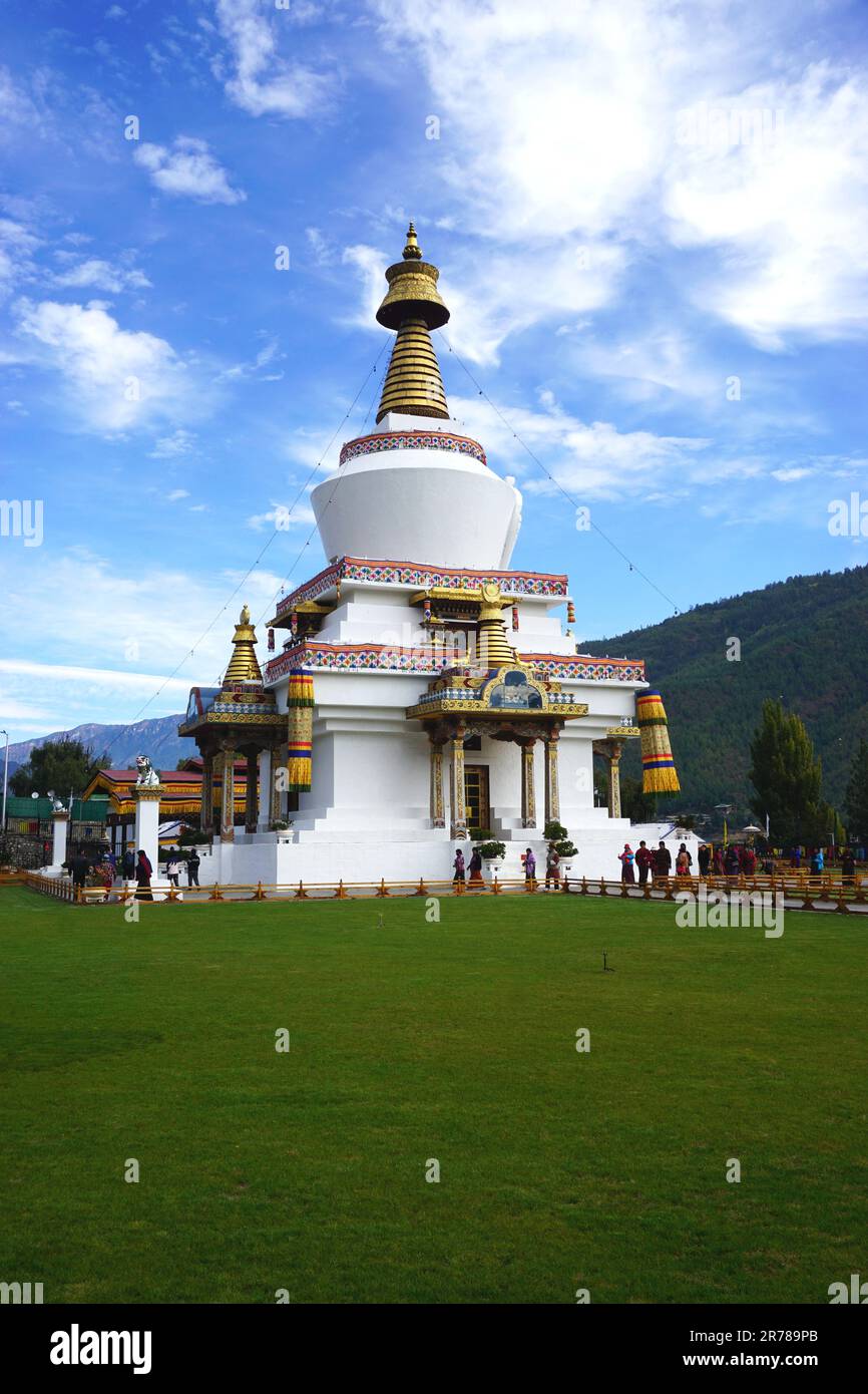 National Memorial Chorten (stupa), in Thimphu, Bhutan. Bhutanese citizens from around the country visit daily to recite prayers as they walk around it Stock Photo