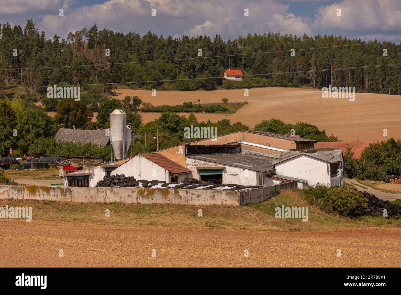 CZECH REPUBLIC, EUROPE - Farm buildings and rural landscape, north of ...