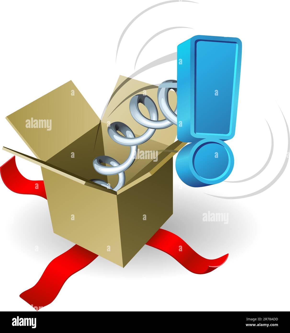 An exclamation mark springing out of a box conceptual illustration. Stock Vector