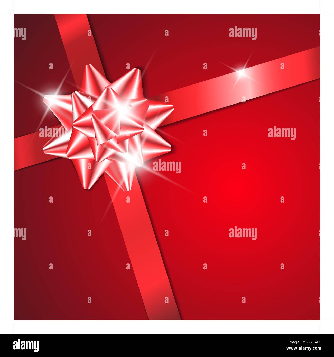 Red bow on a red ribbon with red background - vector Valentines card (no text) Stock Vector