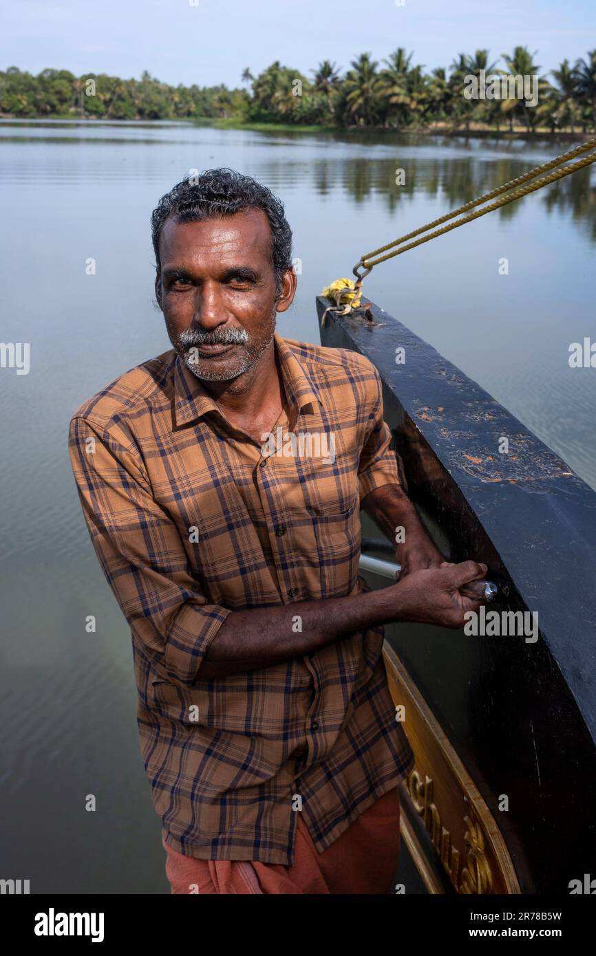 House boat captain on Vembanad Lakes, near the Arabian Sea, Alleppey