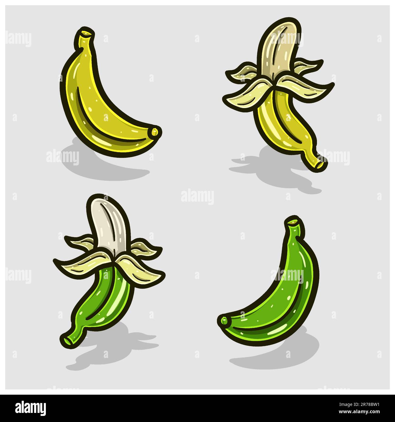 Banana Cartoon With Two Color Different. Simple Effect. Vector and