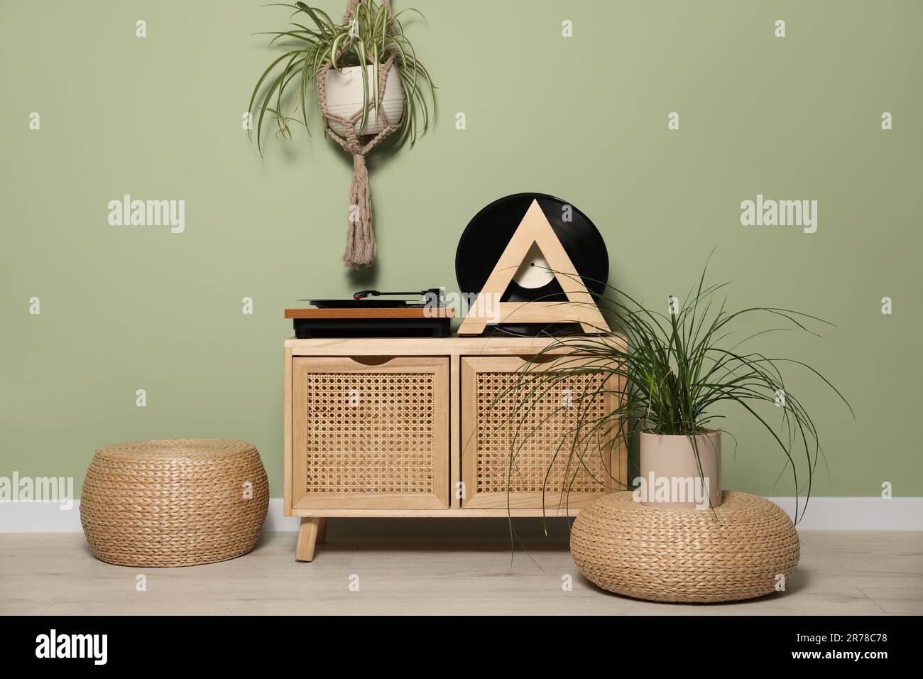 Living room interior with vinyl records and player Stock Photo - Alamy