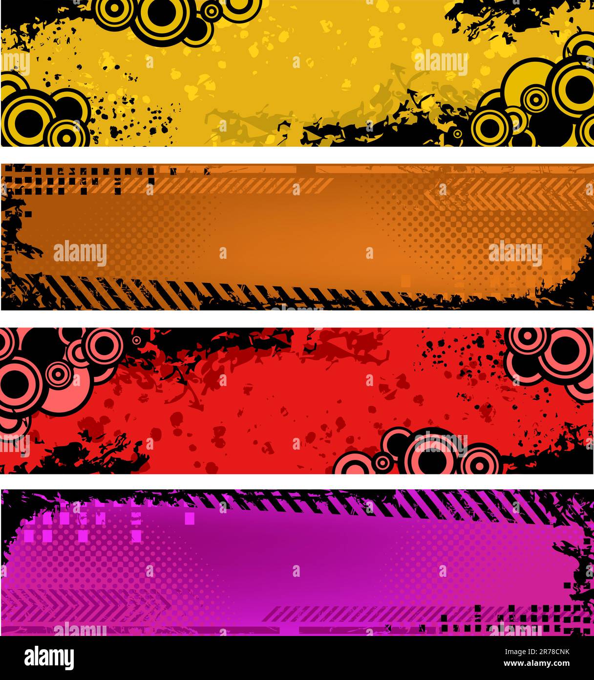 Set of grunge banners - yellow, orange, red and purple Stock Vector