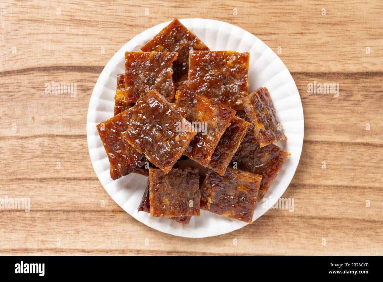 top view dish of pork jerky Stock Photo - Alamy