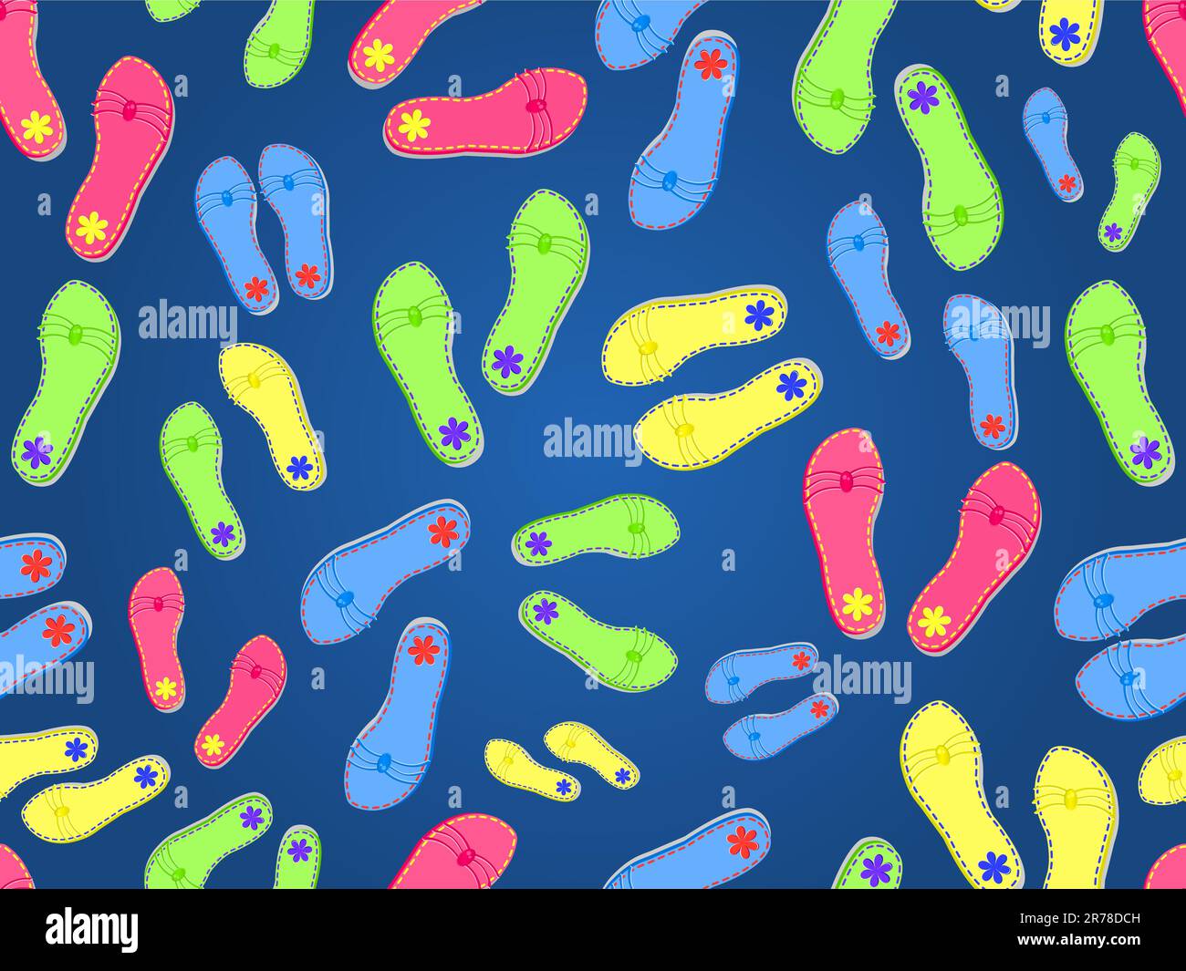 summer beach slippers seamless pattern on dark blue background Stock Vector