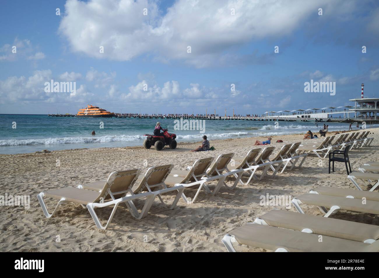View to Winjet Ferry Pier for trips to Cozumel Playa Del Carmen Yucatan Mexico Stock Photo