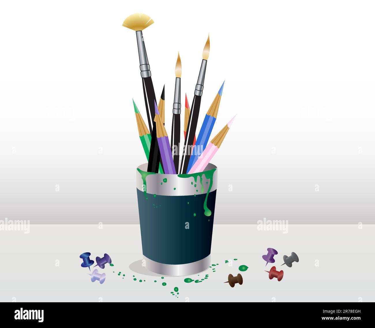 school cup with artistic utensils paint brush education Stock Vector Image  & Art - Alamy