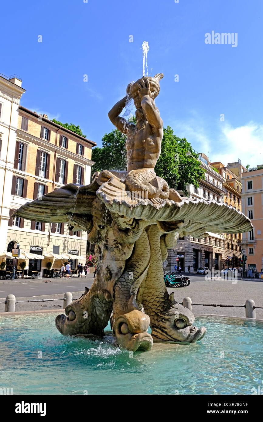 Fontana del Tritone in Piazza Barberini in Rome Italy Stock Photo